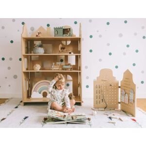 Myminihome Dřevěná knihovna 3v1 do dětského pokoje ve tvaru domku Zvolte barvu stran: Bílá, Zvolte barvu polic: Bílá