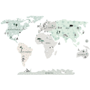 Pastelowe Love Dětské nástěnné samolepky MAPA SVĚTA zelené Rozměr: L, Jazyk: Anglický
