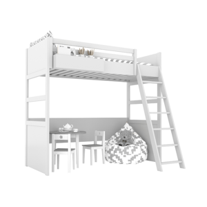 BAMI Bílá vyvýšená postel SIMONE se žebříkem a policí 90x200 cm