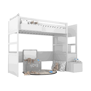 BAMI Bílá vyvýšená postel SIMONE s úložnými schody a policí 90x200 cm Zvolte stranu: Vpravo