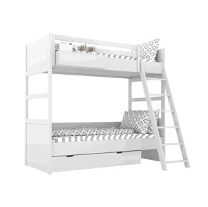 BAMI Bílá dětská patrová postel SIMONE se žebříkem a policí 90x200 cm Zvolte šuplík: Bez šuplíku