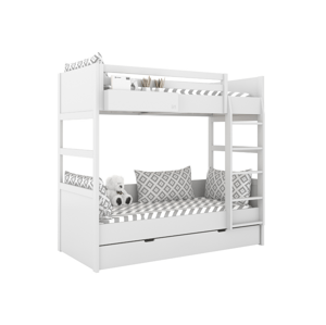 BAMI Bílá patrová postel se dvěma lůžky SIMONE se žebříkem a policí 90x200 cm Zvolte šuplík: Bez šuplíku