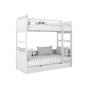 BAMI Bílá patrová postel se dvěma lůžky SIMONE se žebříkem a policí 90x200 cm Zvolte šuplík: Úložný šuplík