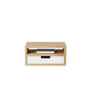 Benlemi Dřevěný závěsný noční stolek ve scandi stylu HYLLE bílý Kvalita dřeva: 1. Dubový masiv třídy A