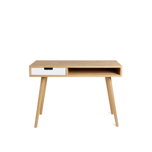 Benlemi Skandinávský psací stůl ze dřeva se zásuvkou LEA 110 cm bílý Strana: Vlevo, Kvalita dřeva: 2. Kombinace dubového masivu a dýhované DTD desky