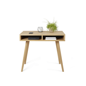 Benlemi Minimalistický dubový psací stůl LEA 90 cm s policemi Kvalita dřeva: 2. Kombinace dubového masivu a dýhované DTD desky
