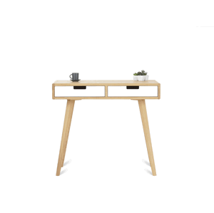 Benlemi Zaoblený psací stůl z dubového masivu se dvěma šuplíky LEA FLO 90 cm bílý Kvalita dřeva: 2. Kombinace dubového masivu a dýhované DTD desky