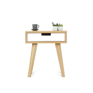 Benlemi Designový noční stolek se šuplíkem LUNA bílý Kvalita dřeva: 1. Dubový masiv třídy A