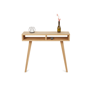 Benlemi Úzký dřevěný odkládací stolek NELA 25 cm s policemi Kvalita dřeva: 2. Kombinace dubového masivu a dýhované DTD desky