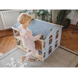 Myminihome Domečkový stůl na kreslení s regálem + dětská židle se skluzavkou Zvolte barvu: Béžová