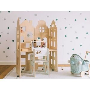 Myminihome Dřevěný stůl ve tvaru domku 2v1 do dětského pokoje Zvolte barvu stran: Béžová, Zvolte barvu polic: Béžová