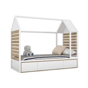 BAMI Dětské dřevěné jednolůžko domeček s úložným prostorem TUTU 90x200 cm Zvolte barvu: Bílá, dub sonoma