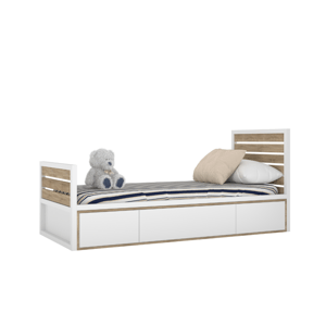 BAMI Dětské dřevěné jednolůžko s úložným prostorem TUTU 90x200 cm Zvolte barvu: Bílá, dub sonoma