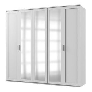 Šatní skříň NATHAN bílá, 5 dveří, 3 zrcadla
