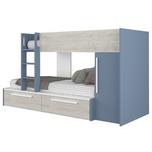 Patrová postel se skříní EMMET I pinie cascina/modrá, 90x200 cm