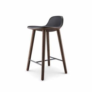 Barová židle, výška 65 cm, dub kouřový, kůže v černé barvě - Eva Solo