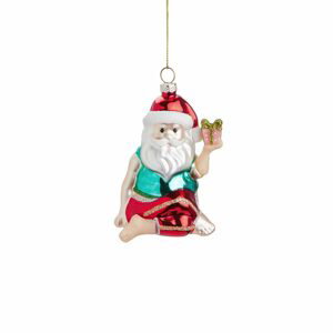 HANG ON Skleněná ozdoba Santa jogín s dárekm
