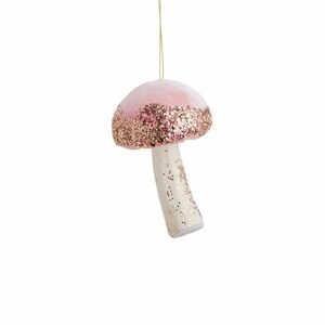HANG ON Skleněná ozdoba houba se třpytkami 13 cm - sv. růžová