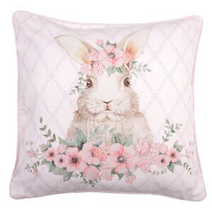 Růžový bavlněný povlak na polštář s králíčkem Floral Easter Bunny - 40*40 cm Clayre & Eef