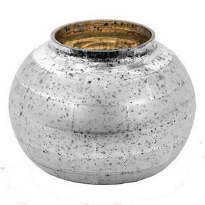 Stříbrný antik skleněný svícen na  čajovou svíčku - Ø 11*8 cm Clayre & Eef