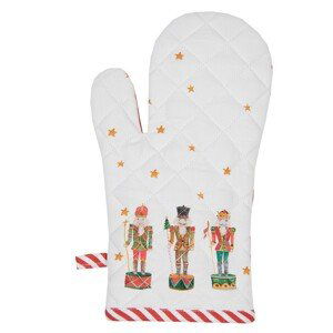 Bílo-červená bavlněná chňapka s louskáčky Happy Little Christmas - 18*30 cm Clayre & Eef