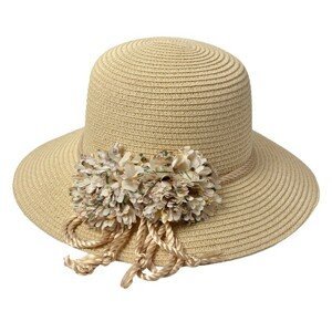 Béžový sluneční dámský klobouk s květinami - Ø 33*11/ 56cm Juleeze