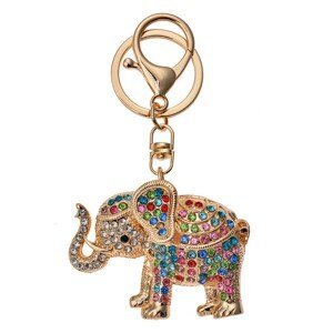 Zlatý přívěsek na klíče/ kabelku slon s barevnými kamínky Clayre & Eef