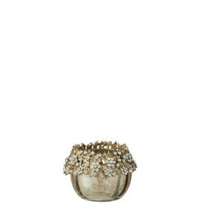 Zlatý svicen na čajovou svíčku se zdobením a kamínky Volve S - Ø  6,5*6,5 cm J-Line by Jolipa