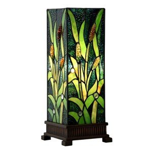 Zelená hranatá stolní lampa Tiffany Squilla - 18*18*45 cm E27/max 1*60W Clayre & Eef