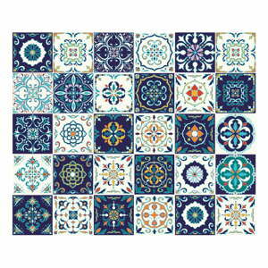 Sada 30 nástěnných samolepek Ambiance Tiles Azulejos Forli, 10 x 10 cm