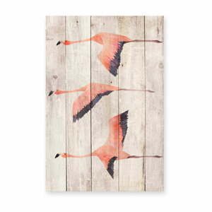 Nástěnná dekorace z borovicového dřeva Madre Selva Flying Flamingo, 60 x 40 cm