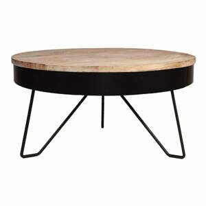 Černý odkládací stolek s deskou z mangového dřeva LABEL51 Saran, ⌀ 80 cm