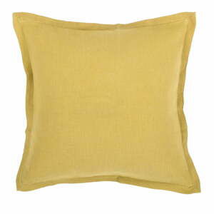 Okrově žlutý polštář s příměsí lnu Tiseco Home Studio, 45 x 45 cm