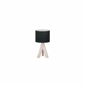 Černá stolní lampa z přírodního dřeva a tkaniny Trio Ging, výška 31 cm