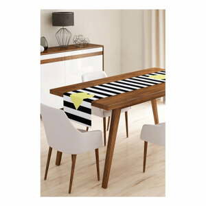 Běhoun na stůl z mikrovlákna Minimalist Cushion Covers Stripes with Yellow Heart, 45 x 145 cm