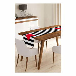 Běhoun na stůl z mikrovlákna Minimalist Cushion Covers Stripes with Red Heart, 45 x 145 cm