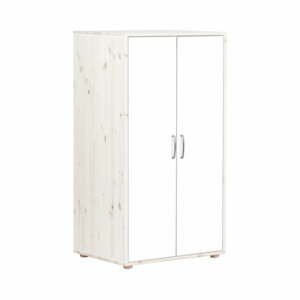 Bílá dětská šatní skříň s lakovanými dveřmi z borovicového dřeva Flexa Classic, výška 133 cm