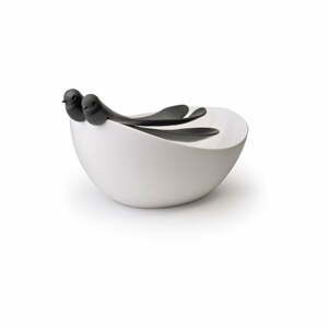 Bílo-černý salátový set s mísou Qualy&CO Sparrow Salad Bowl