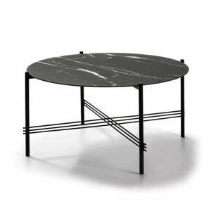 Černý konferenční stolek se skleněnou deskou v mramorovém dekoru Marckeric, ø 84 cm