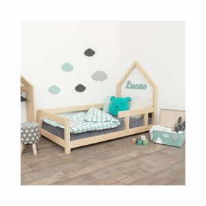 Dřevěná dětská postel domeček s pravou bočnicí Benlemi Poppi, 90 x 160 cm