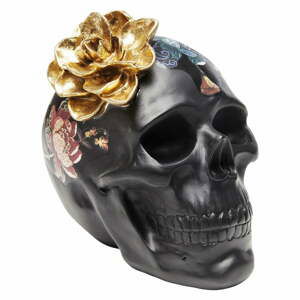 Černá dekorativní soška Kare Design Flower Skull, výška 22 cm