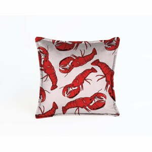Růžový sametový polštář s humry Velvet Atelier Lobster, 45 x 45 cm