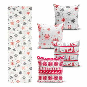 Sada 4 vánočních povlaků na polštář a běhounu na stůl Minimalist Cushion Covers Red Christmas