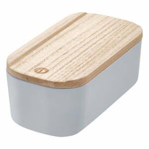 Šedý úložný box s víkem ze dřeva paulownia iDesign Eco, 9 x 18,3 cm