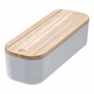 Šedý úložný box s víkem ze dřeva paulownia iDesign Eco, 9 x 27,5 cm