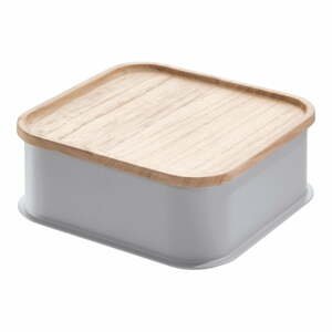 Šedý úložný box s víkem ze dřeva paulownia iDesign Eco, 21,3 x 21,3 cm