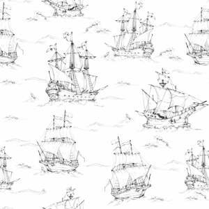 Dětská tapeta Dekornik Black&White Ships, 100 x 280 cm