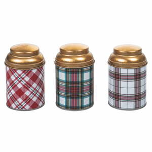 Sada 3 kovových úložných dóz Villa d'Este Tartan, ø 6,5 cm