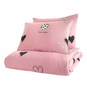 Růžový přehoz přes postel se 2 povlaky na polštář z ranforce bavlny Mijolnir Hati, 225 x 240 cm