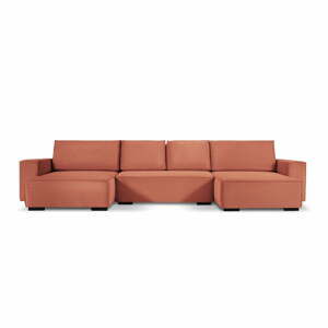 Růžová manšestrová rozkládací pohovka do "U" Mazzini Sofas Azalea